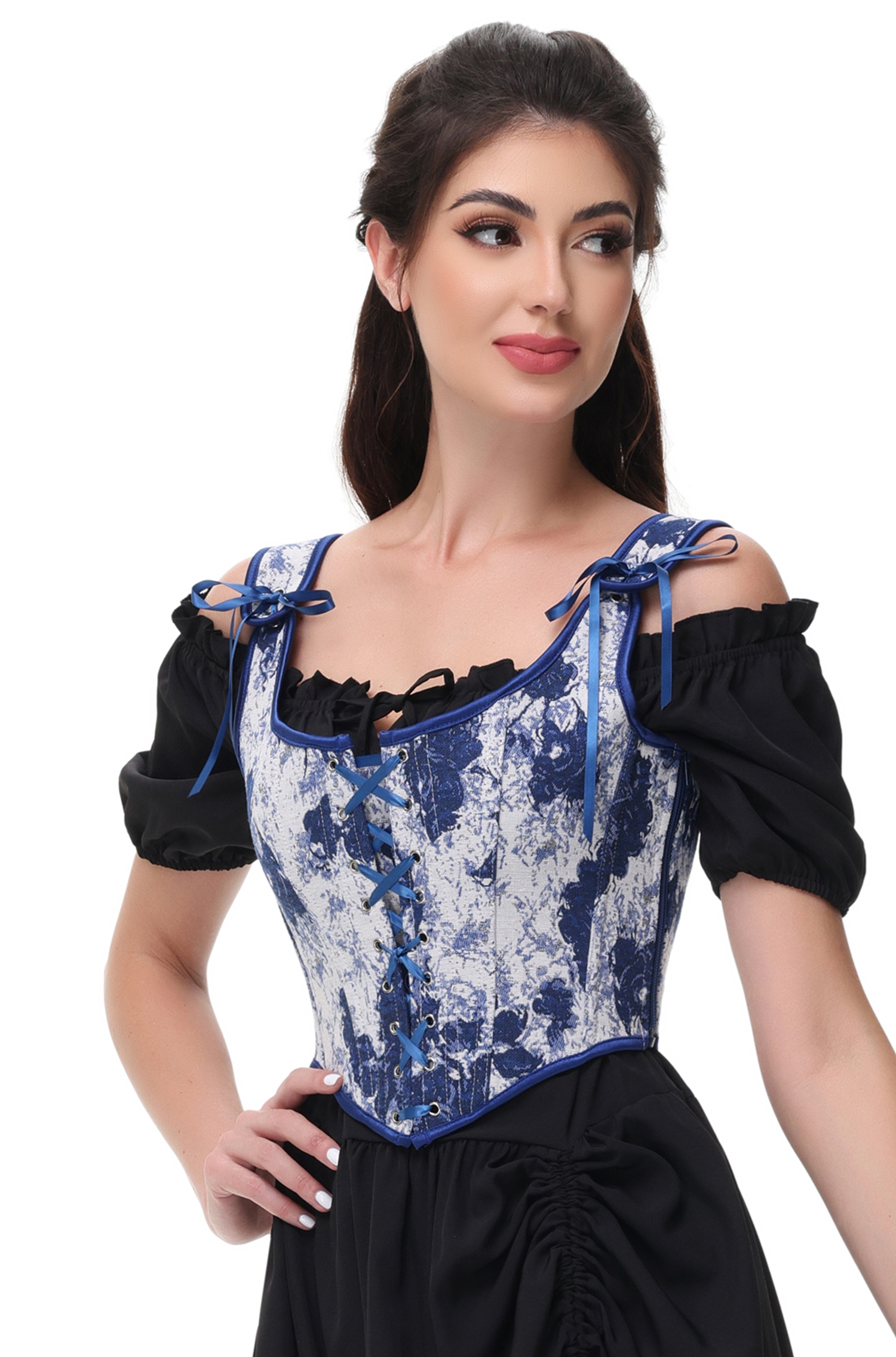 Vintage Renaissance Floral Lace up Corset Bustier Top